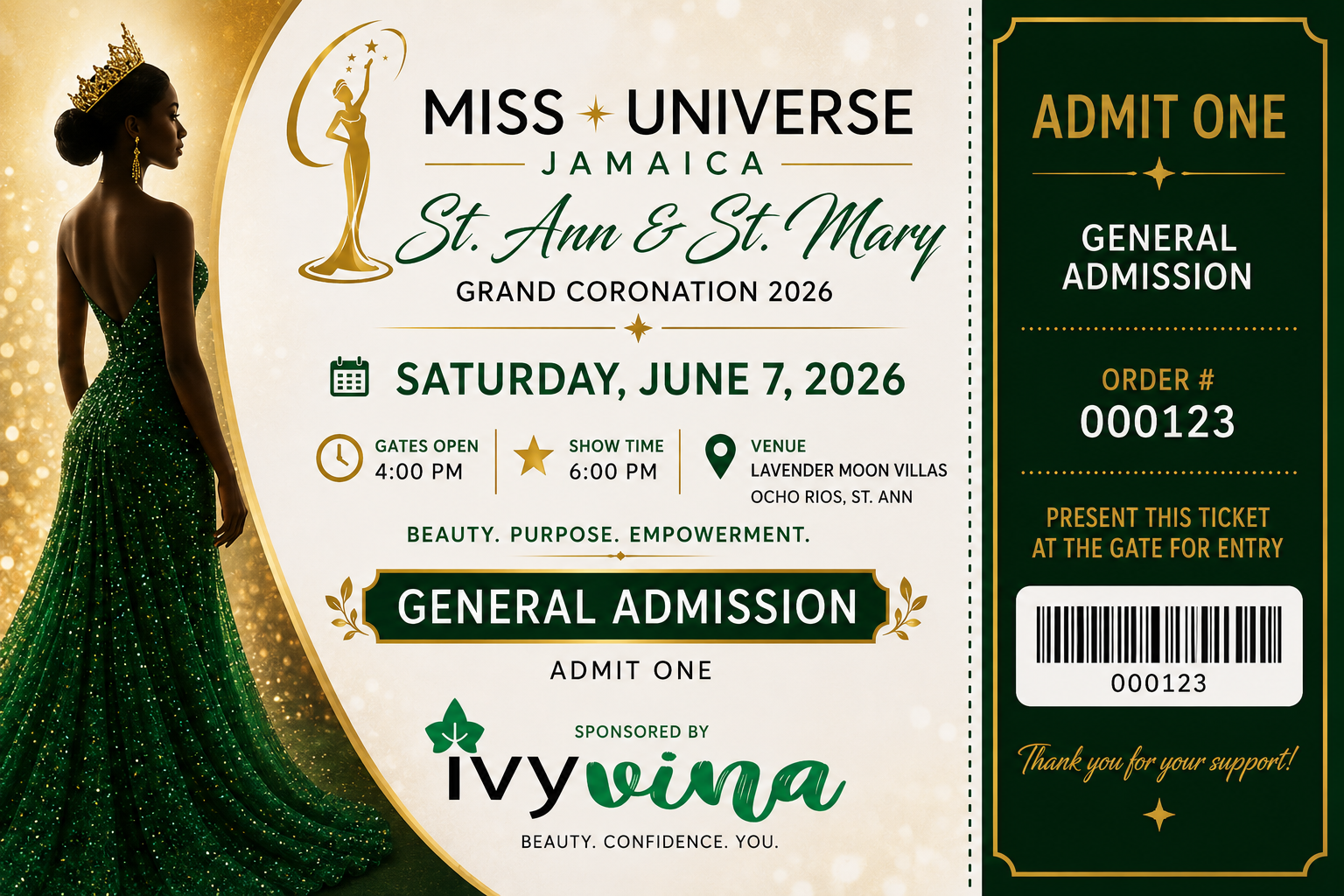 Miss Universe Jamaica St. Ann & St. Mary Grand Coronation Ticket- Admit One