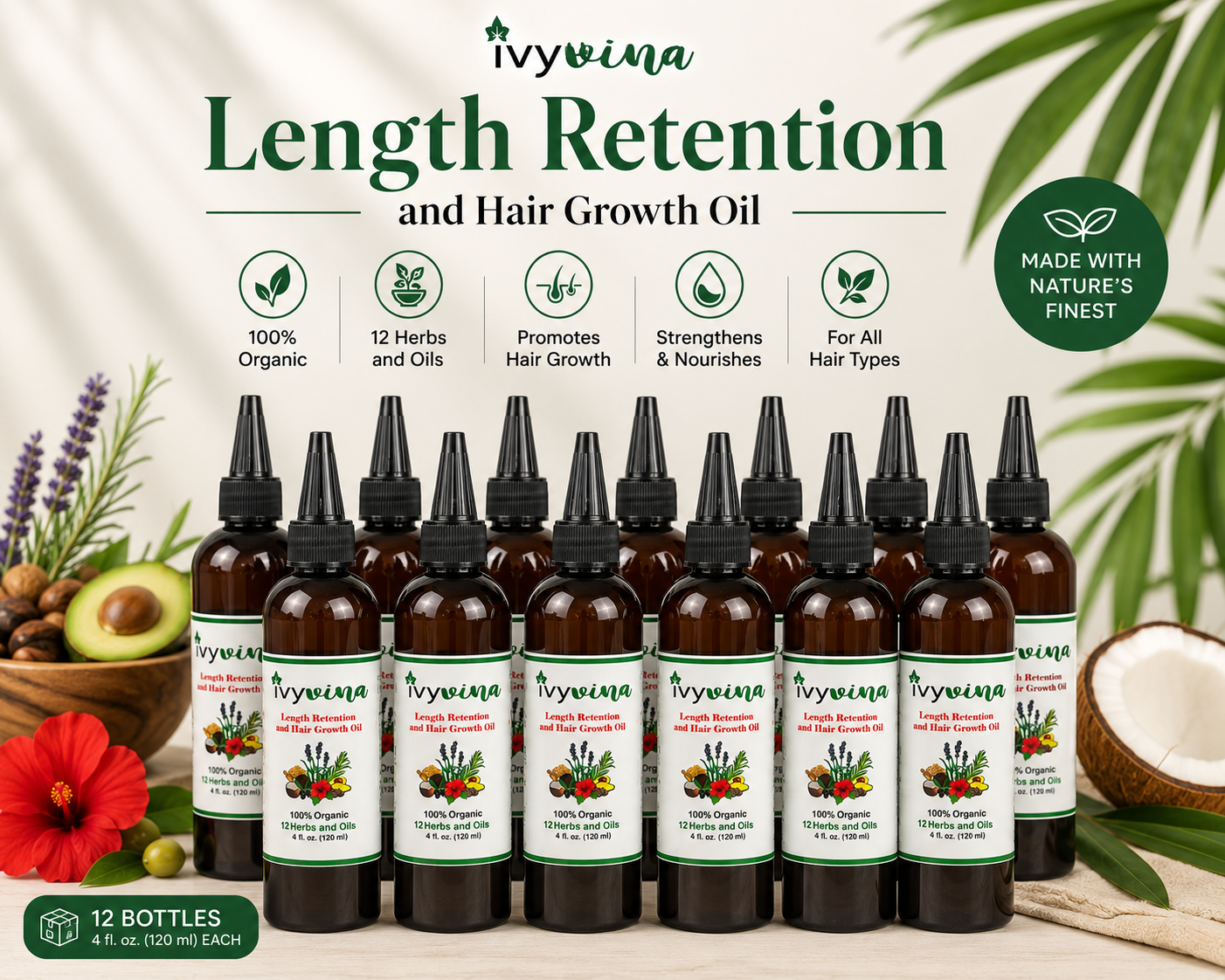 Ivy Vina Length Retention & Hair Growth Oil- 12 Pack